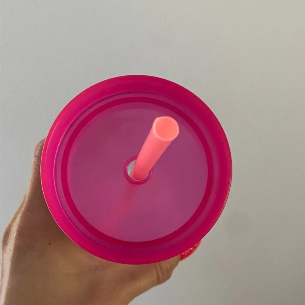 Target cat print tumbler drinking water cup with straw kitty graphic pink clear